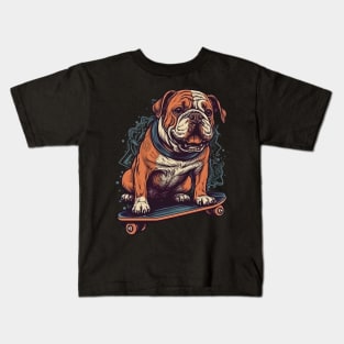 Bulldog on a skateboard Kids T-Shirt